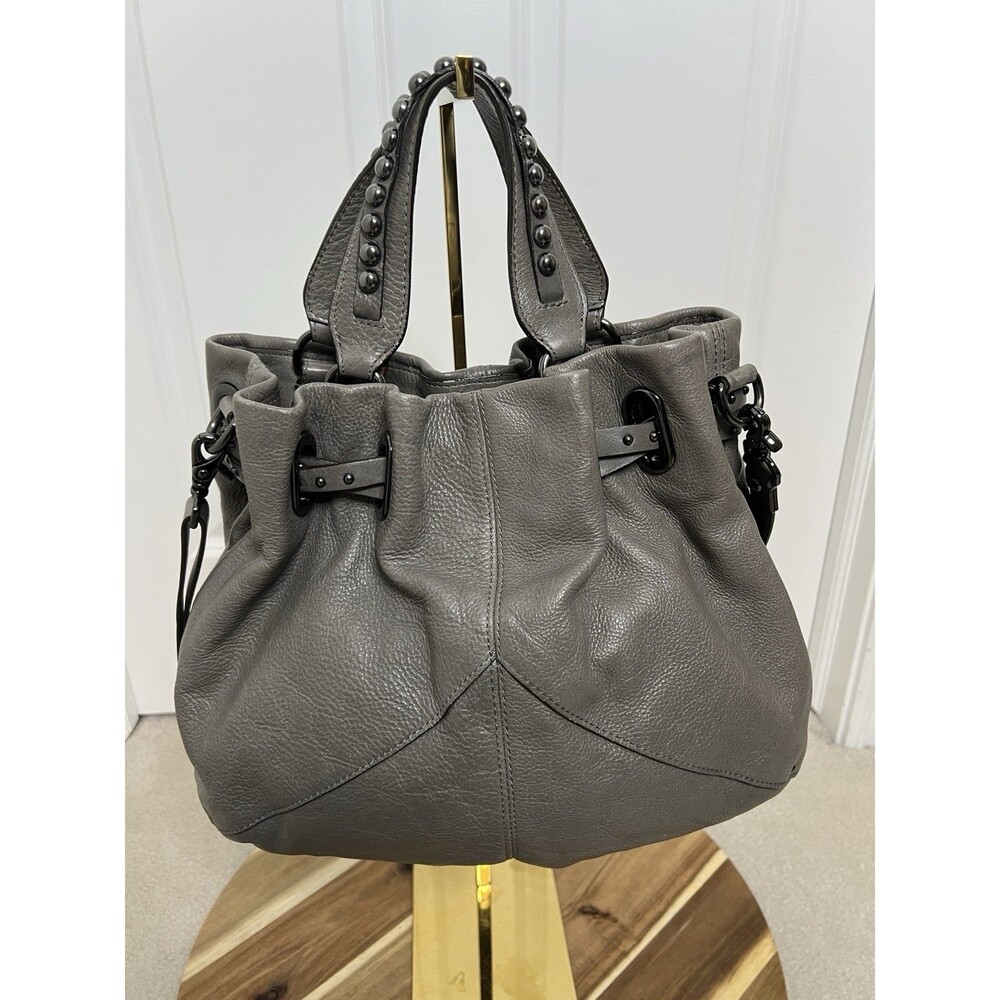 Banana Republic Hobo Hand Bag Large Gray Pebbled Leather Studded Shoulder